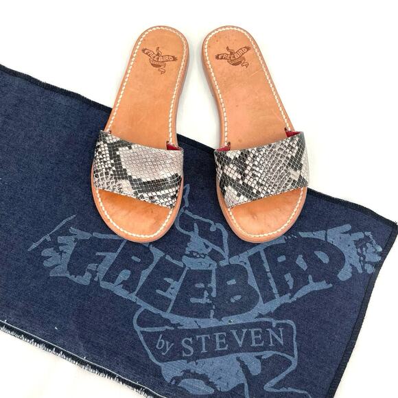 Freebird by Steven Golden Leather Sandals Python Snakeskin Reptile Slides Size 6 - Picture 2 of 13